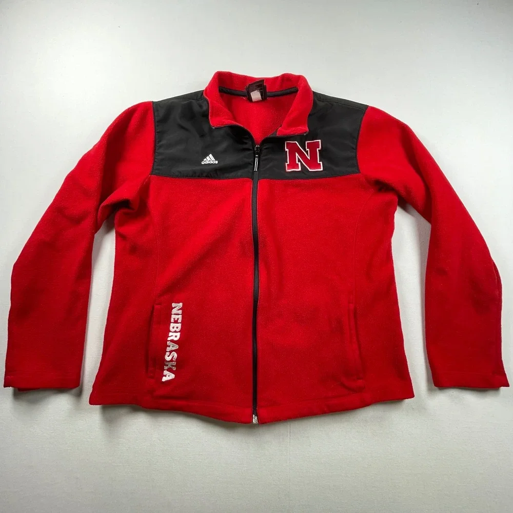 Adidas Nebraska Cornhuskers Fleece Jacket Mens Large Red Black Full Zip